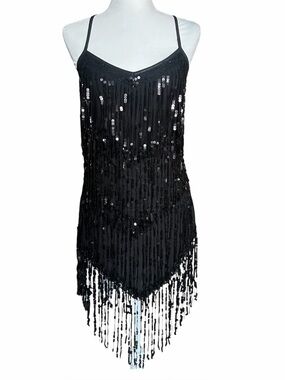 Weissman Dance Costume Black Sequin Flapper Dress Musical Theater Adult Medium